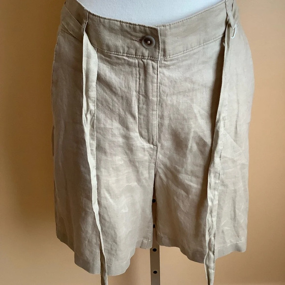 ESPRIT Tan Belted Linen Bermuda Shorts Size 6 - Picture 6 of 16